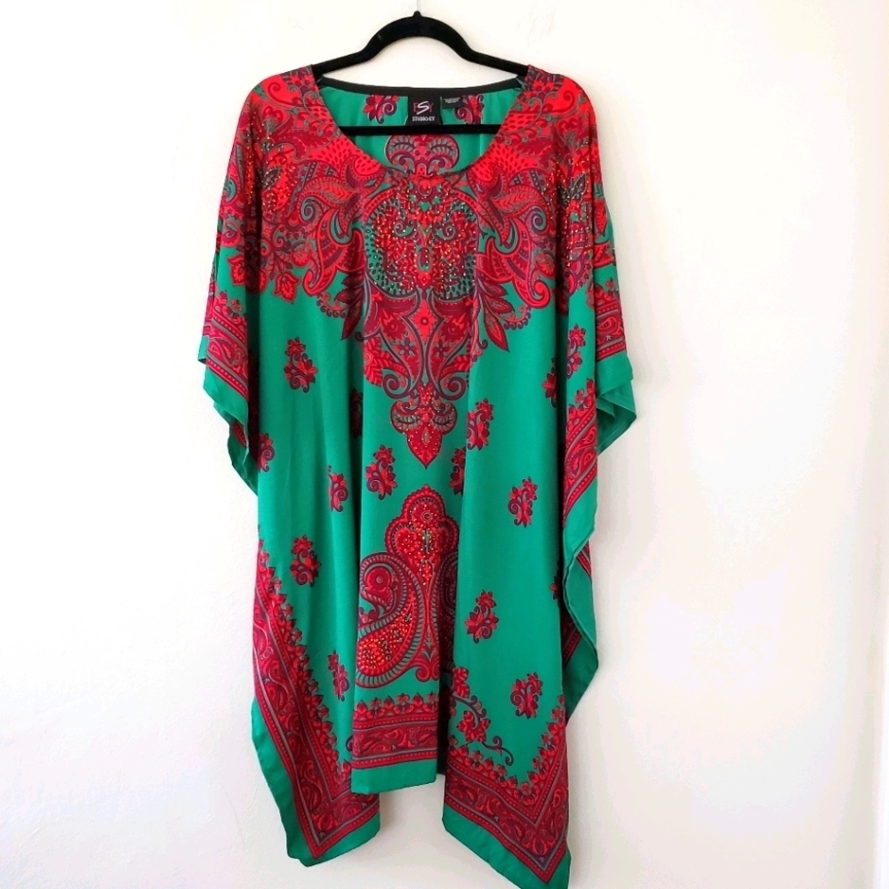 *Studio EY Caftan/Tunic Top Red & Jade One Size